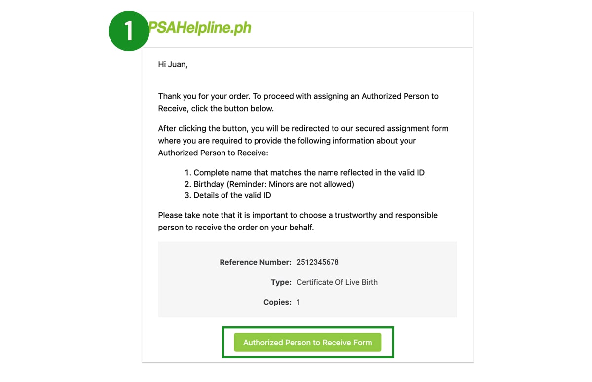 PSAHelpline.ph Authorized Person to receive form